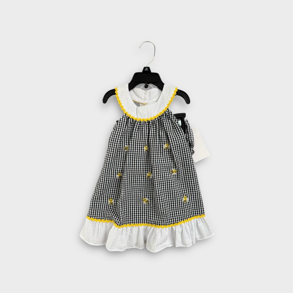 Rare Editions Black and White Gingham Dress with Yellow Accents